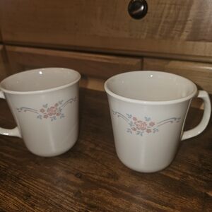Vintage Corelle English Breakfast Design Mugs - Pink and Blue